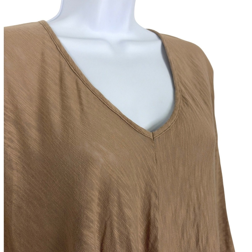 Bobi Women Slub Knit Oversized Boho Lagenlook Tunic Top High Low V-Neck M - Picture 3 of 7